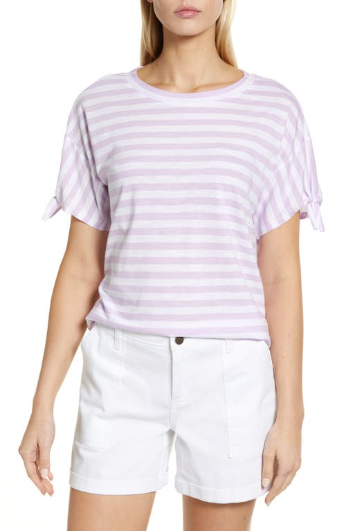 Caslon Women's Purple Bloom/White Stripe Tie Sleeve T-Shirt Size Small