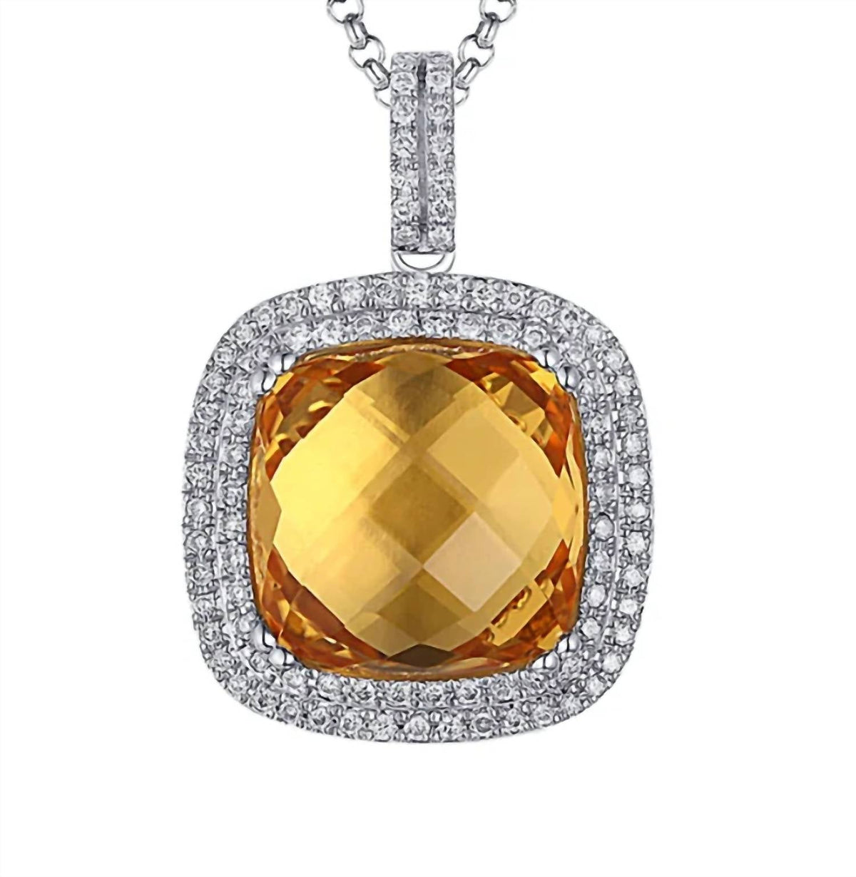 Diana M Jewels - 7.91 Cts Citrine Double Halo Pendant