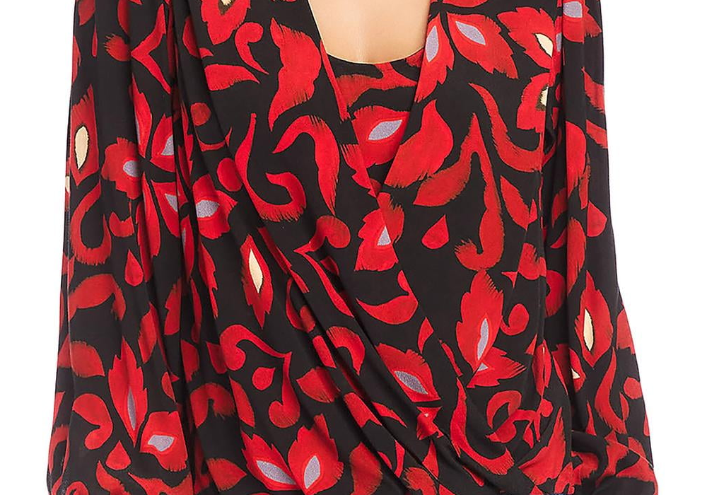 Karen Kane Printed Crossover Top Red