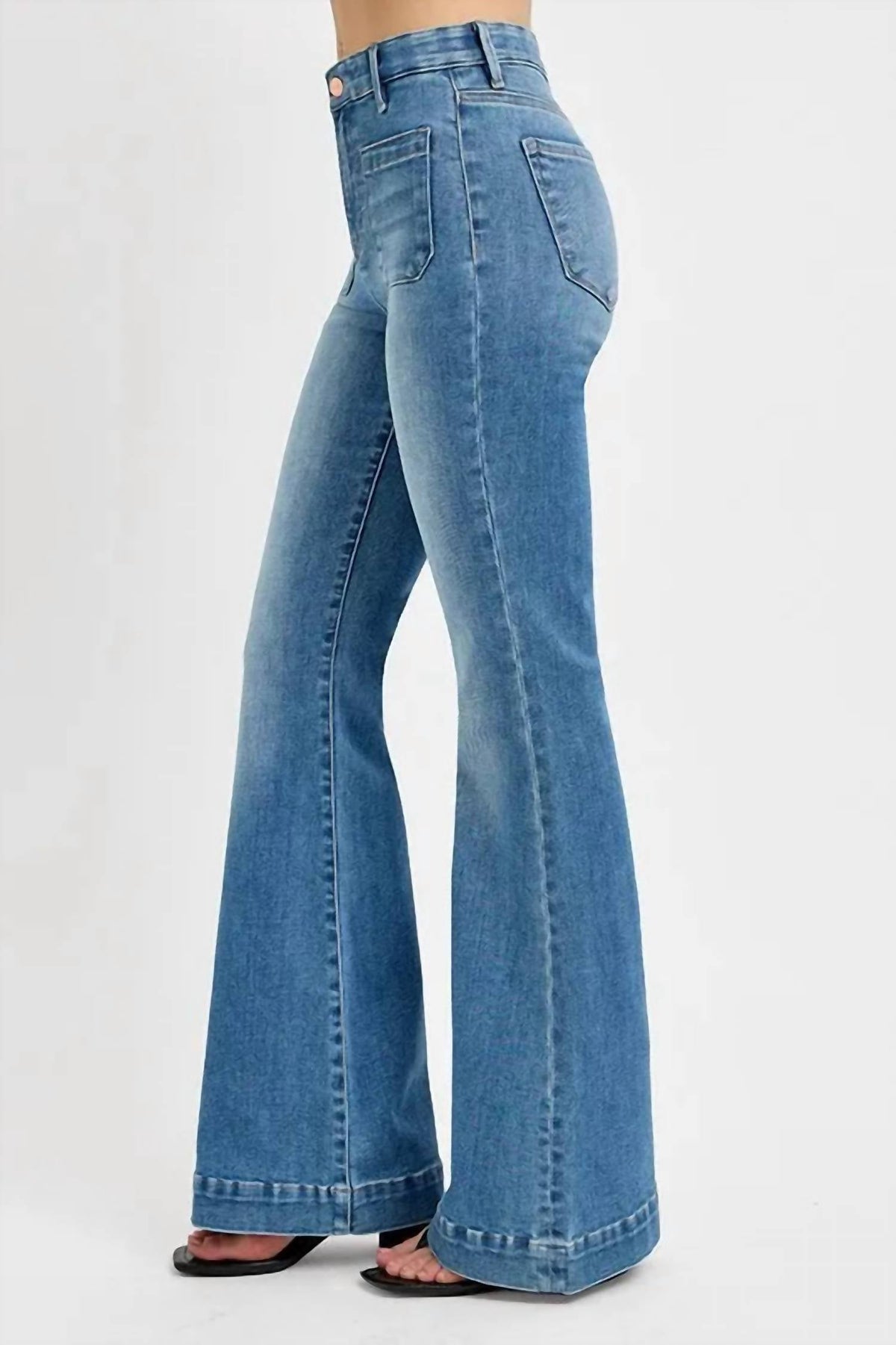 Risen - Full Size Front Patch Pocket Flare Jeans Plus Size