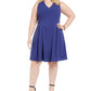 Teeze Me Womens Plus Pleated V Neck Wear to Work Dress Blue 20