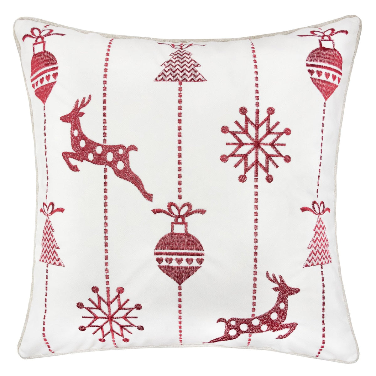White Festive Embroidered Pillow – 20x20"