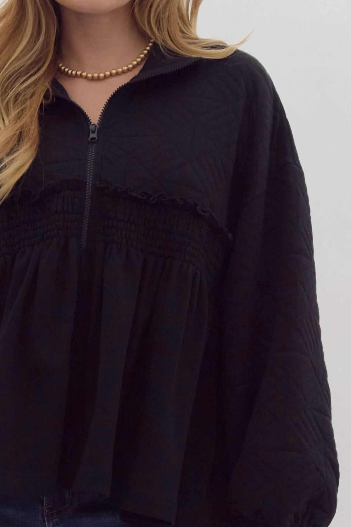 Entro - Ruffle Textured Zipper Jacket