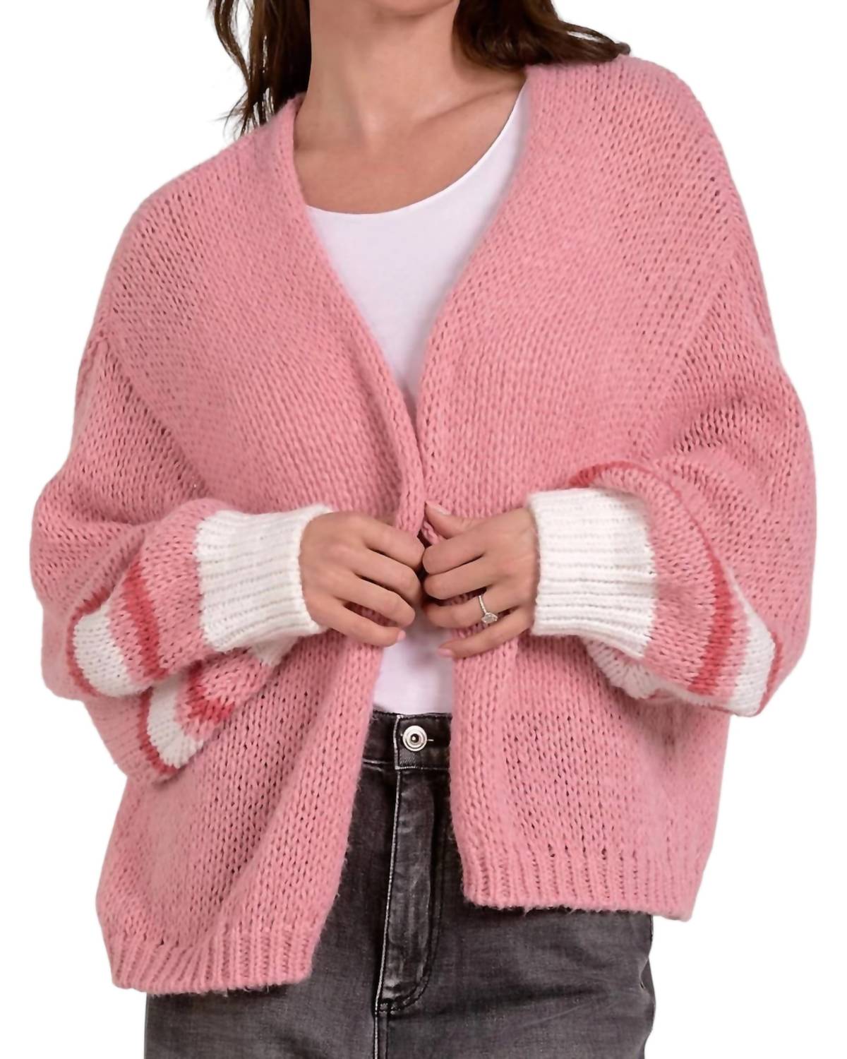 Elan - Loose Knit Cardigan Stripe