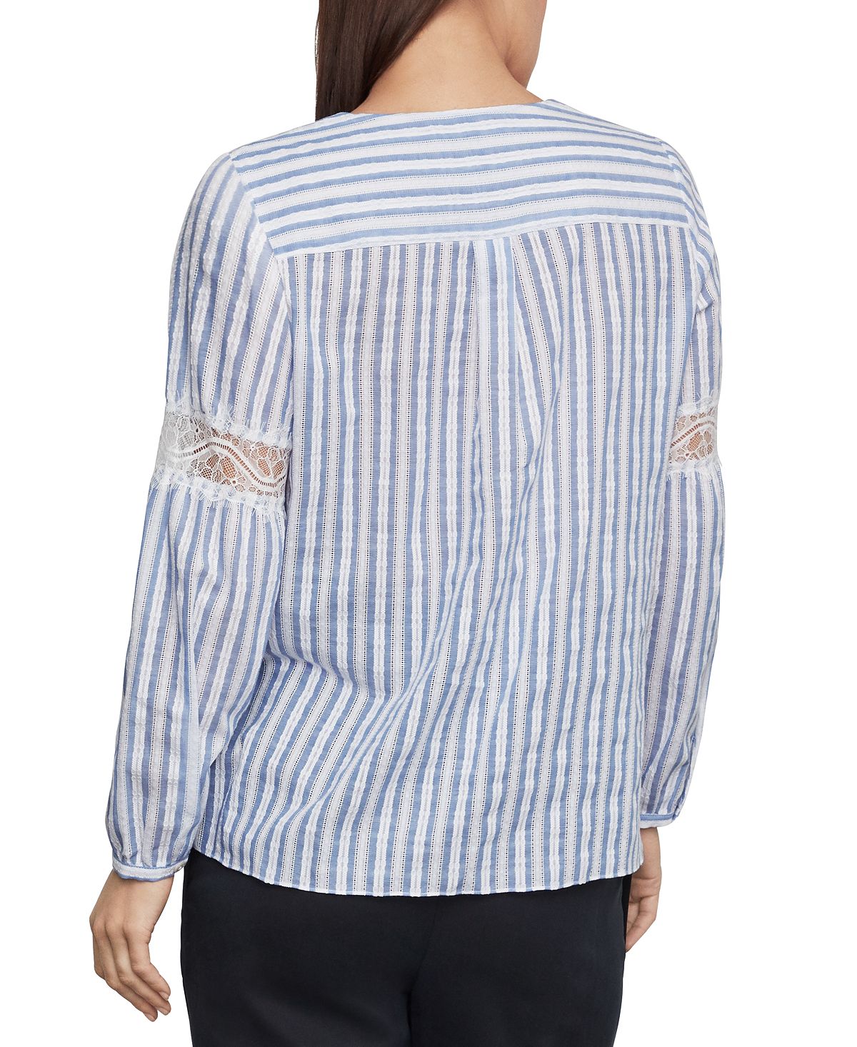 BCBGMAXAZRI Women's Cotton Striped High Low Top Blue Size Large
