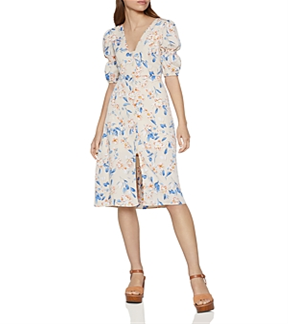 BCBGeneration Women's Floral V Neck a Line Dress White Size 12