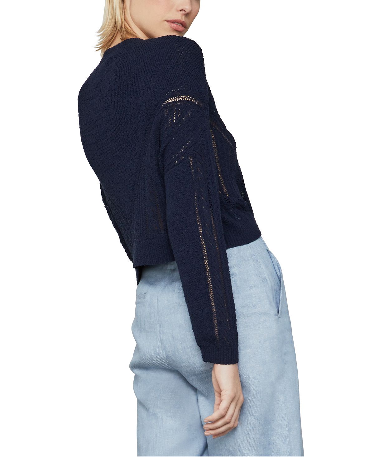 BCBGMAXAZRIA Women's Open-Knit Pullover Sweater Blue Size Small