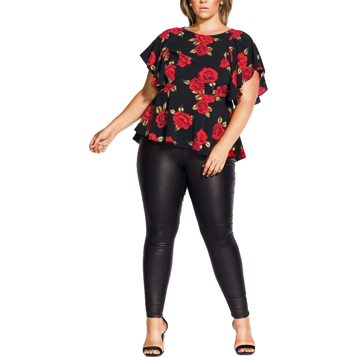 City Chic Women's Apparel Women's Plus Size Floral top with Fitted Waist, Rose Liason, 16