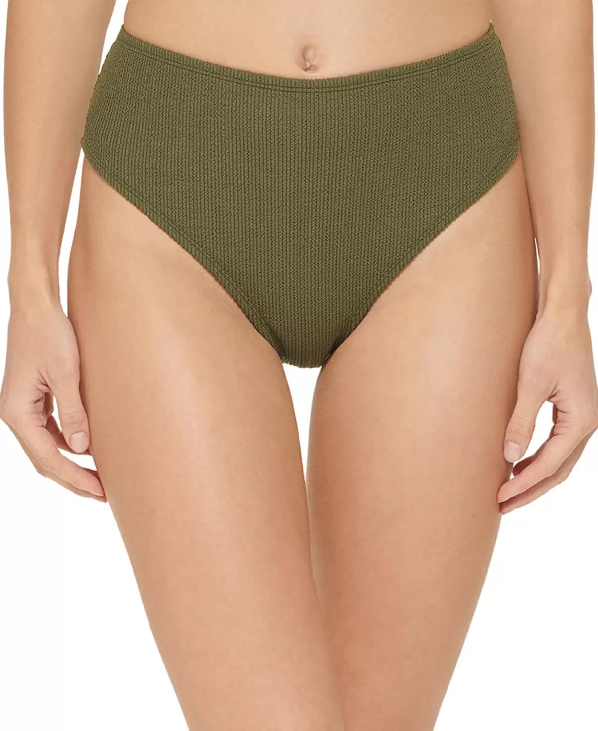 DKNY Textured High-Waist Bikini Bottom Women's Swimsuit Moss Micro Scrunch Medium