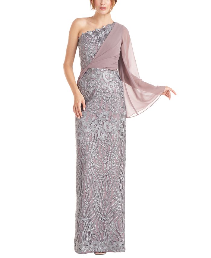 JS Collections Women's Amari One Shoulder Evening Gown Gray Size 14