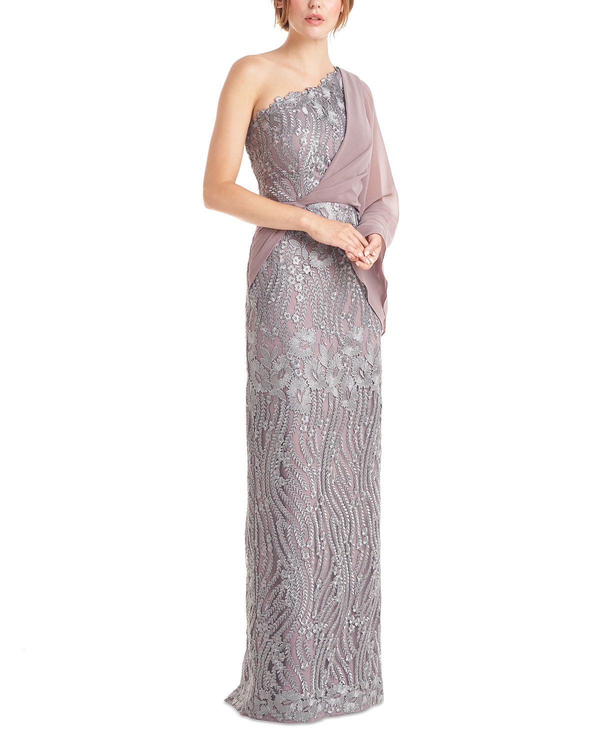 JS Collections Women's Amari One Shoulder Evening Gown Gray Size 14