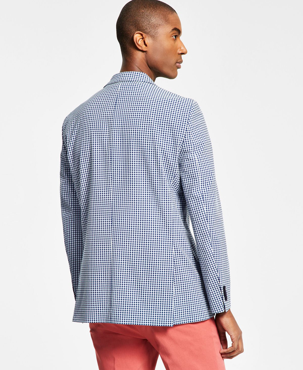 Tommy Hilfiger Men's Modern Fit Stretch Seersucker Check Blazer Blue Size 40