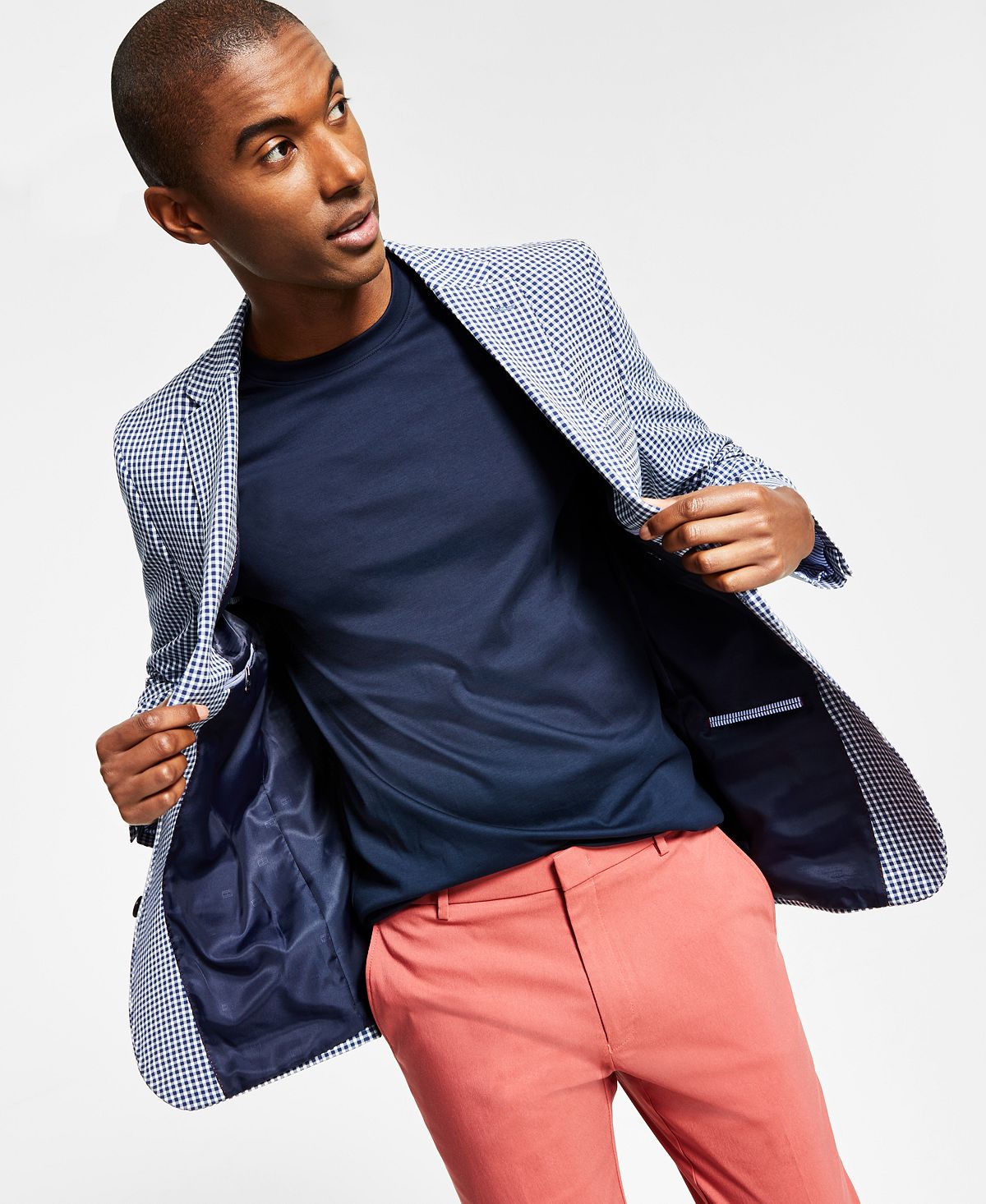 Tommy Hilfiger Men's Modern Fit Stretch Seersucker Check Blazer Blue Size 40