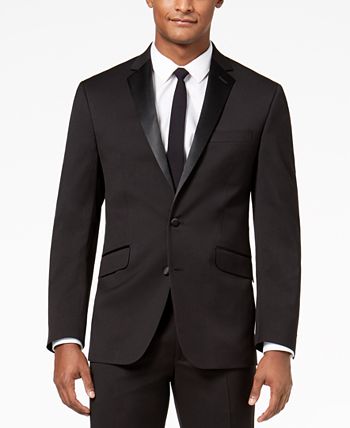Kenneth Cole Reaction Men's Slim Fit Ready Flex Tuxedo Suit Black Size 46
