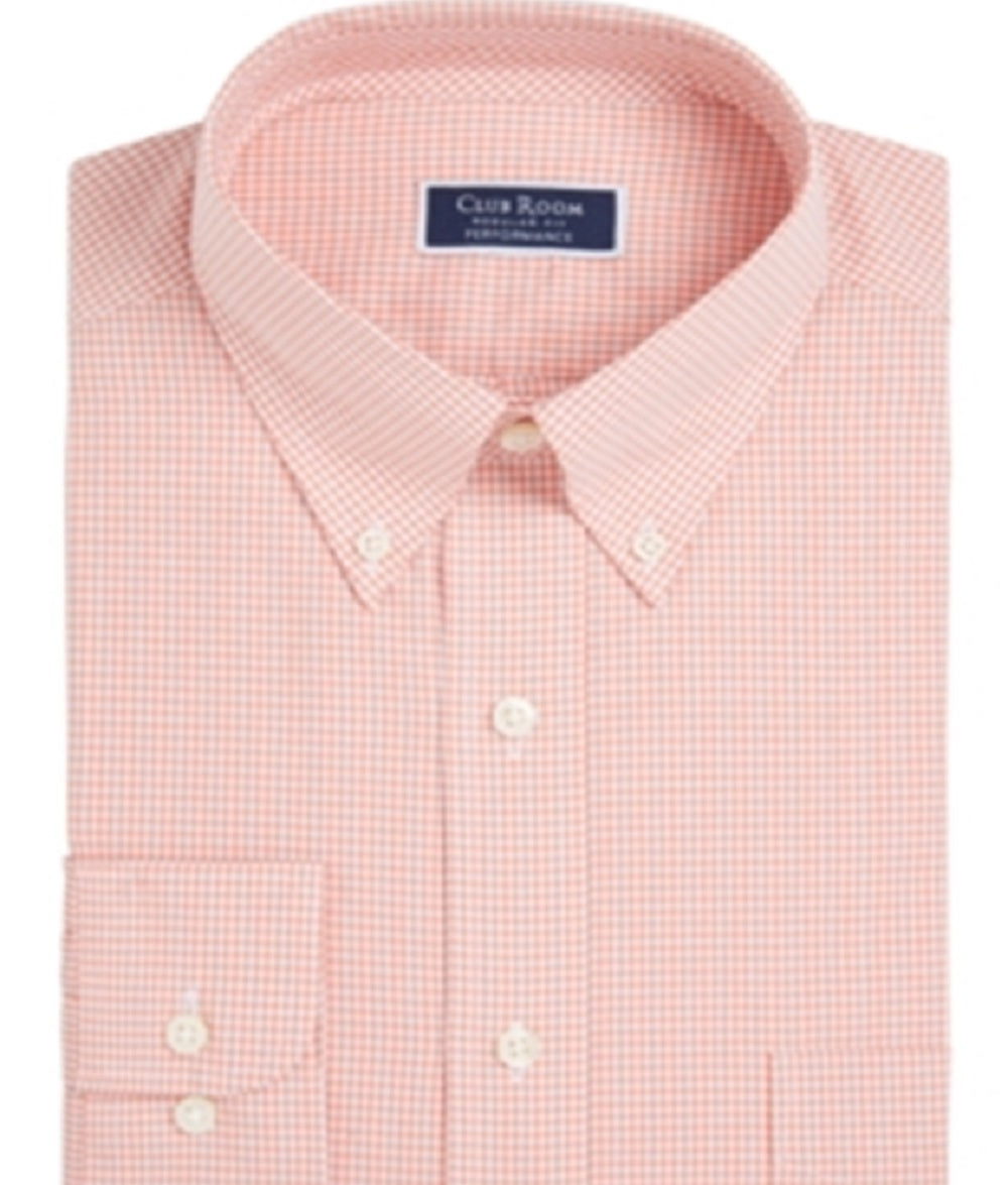 Club Room Men's Regular Fit Long Sleeves Button Down Shirt Orange Size 16.5X32X33