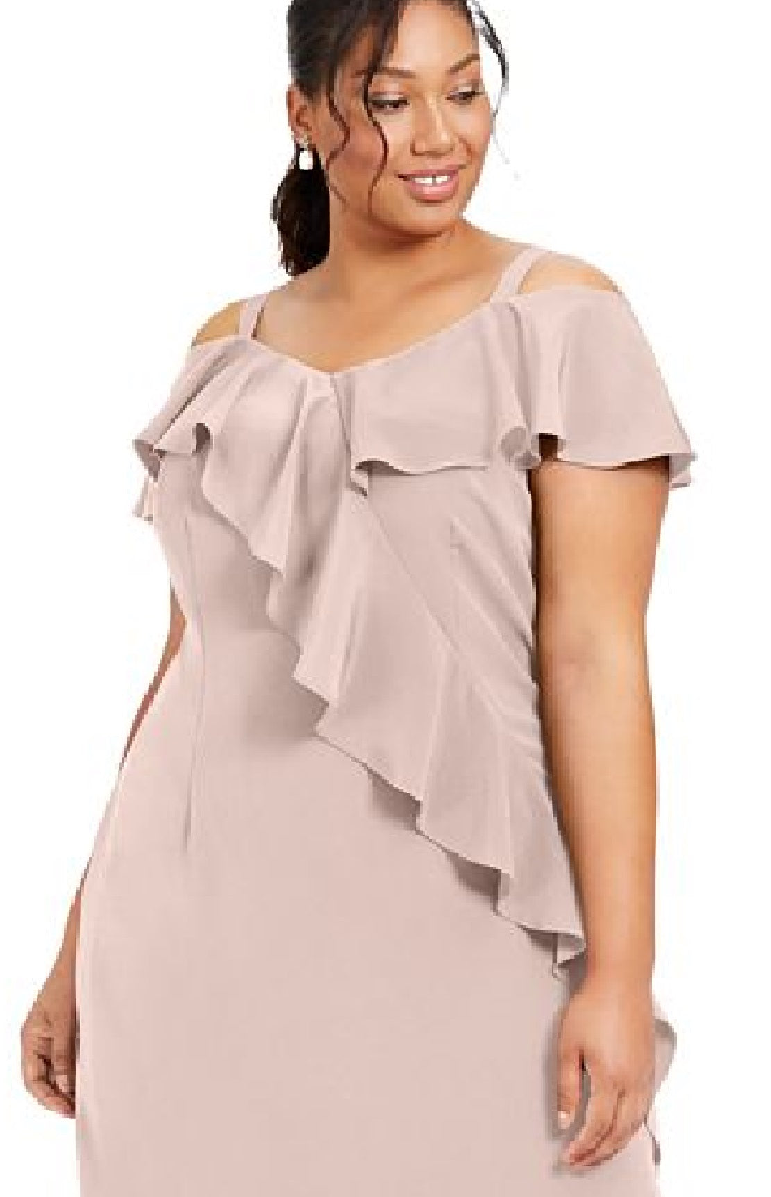 Adrianna Papell Women's Ruffled Slitted Zippered Short Sleeve Off Shoulder Maxi Evening Sheath Dress Pink Size 22