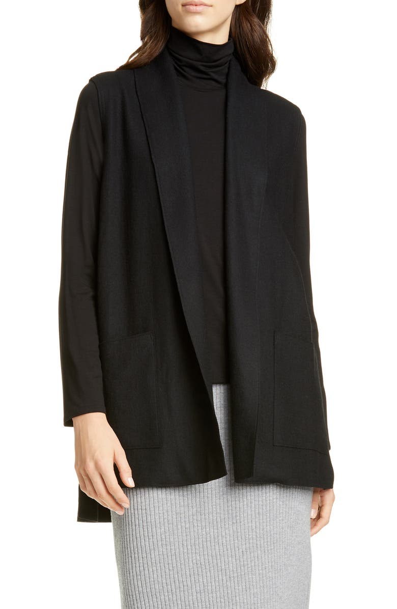 Eileen Fisher Women's Shawl Collar Wool Vest Black Size Large