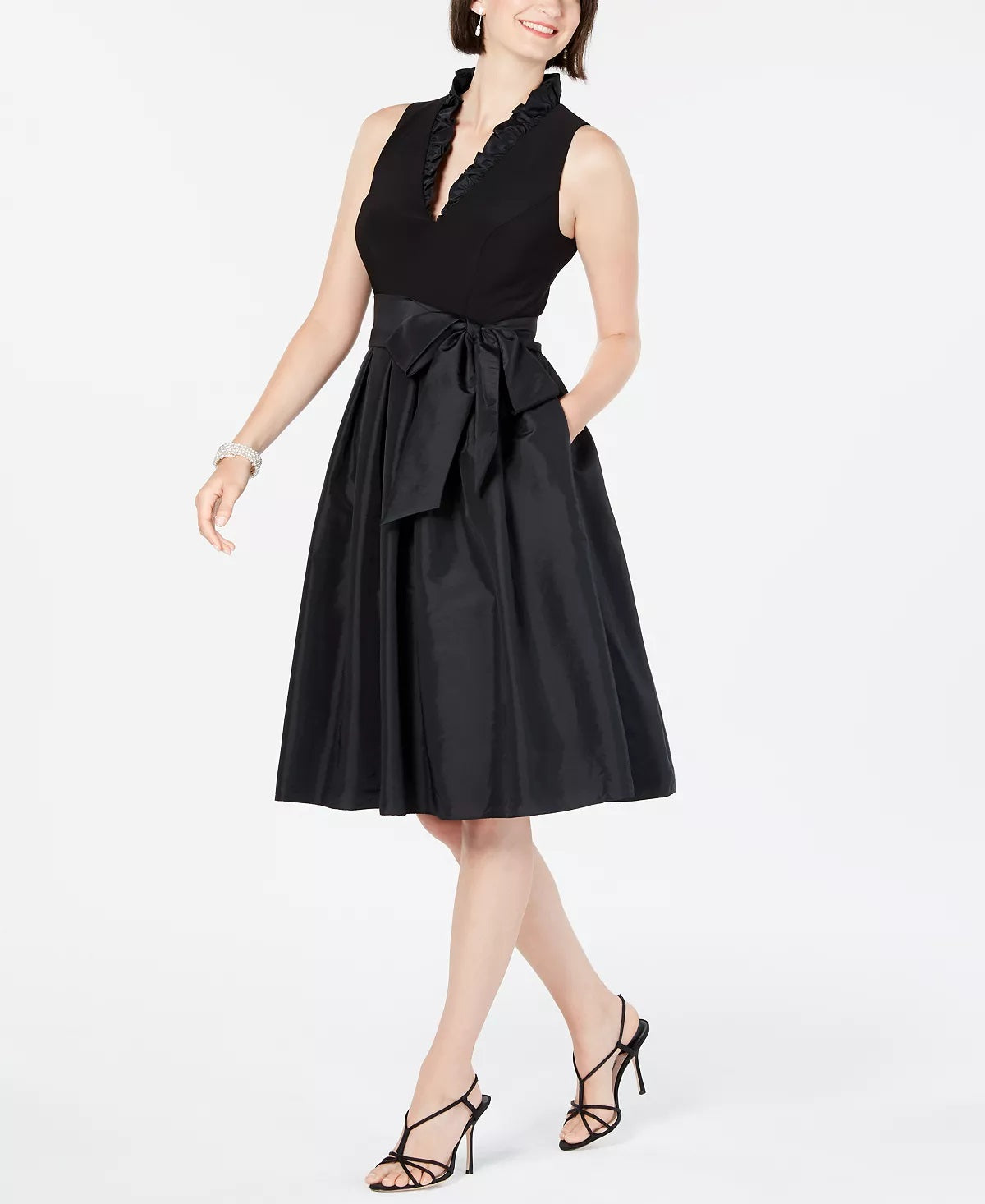 Jessica Howard Women's Ruffled Collar Fit & Flare Dress Black Size 6