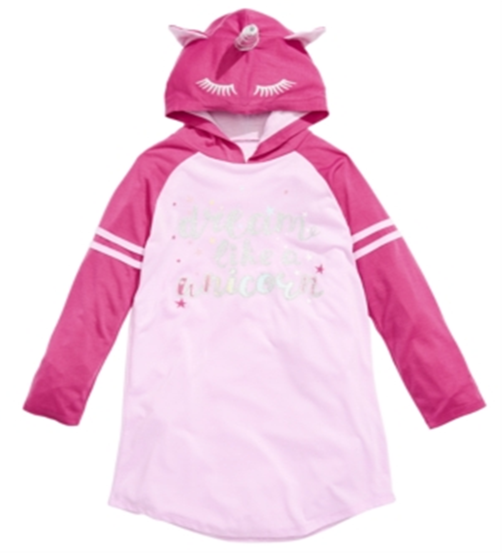 Max & Olivia Girl's Hooded Unicorn Nightgown Pink Size S (6/6X)
