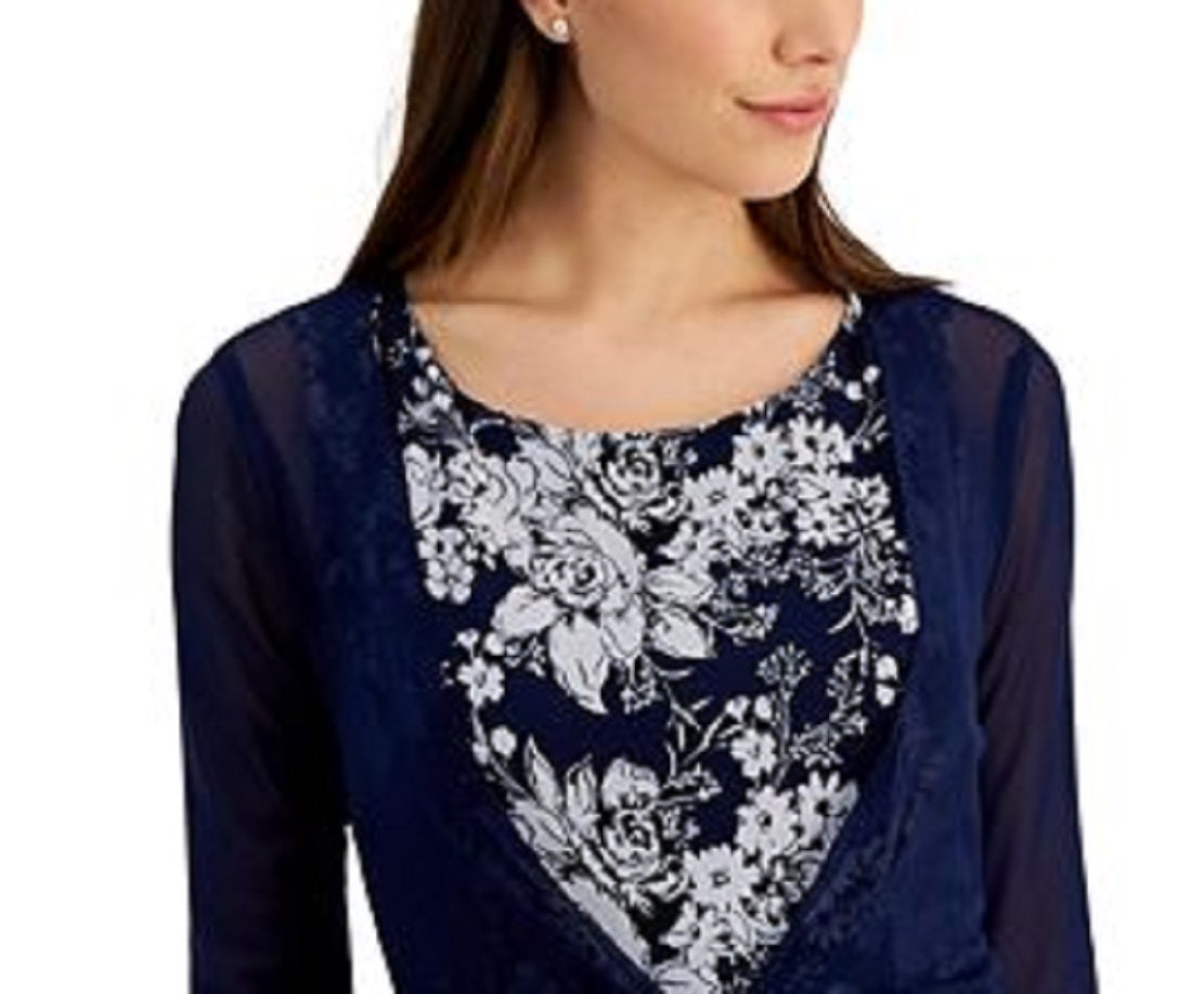 Connected Women's 2 Pc Printed Chiffon Jacket Dress Blue Size 6