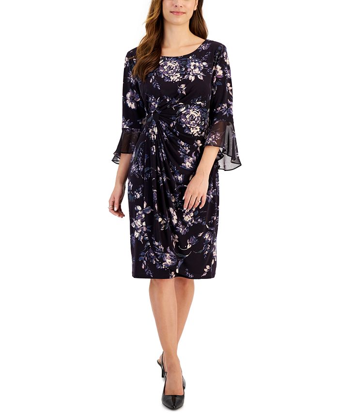 Connected Women's Printed Side Tab Dress Purple Size 4 Petite