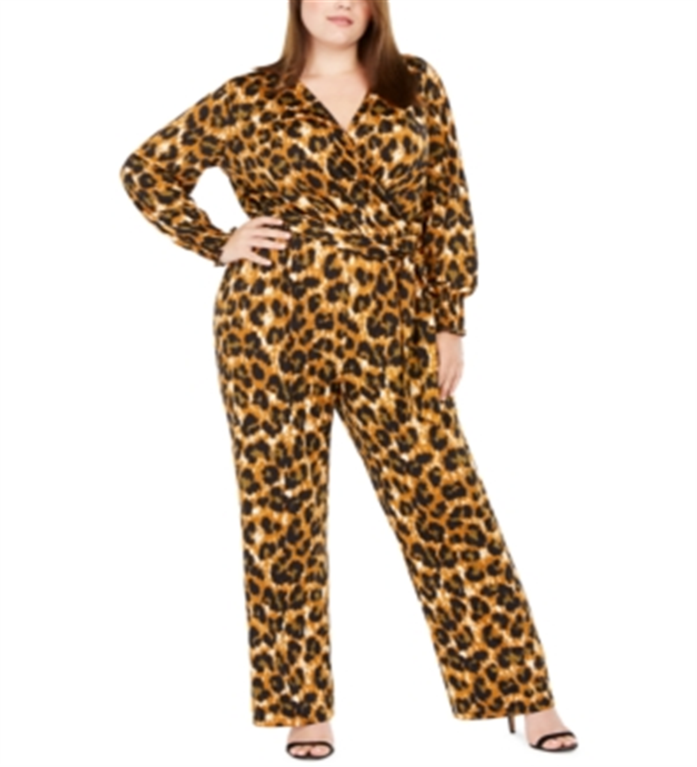 NY Collection Women's Faux Wrap Jumpsuit Brown Size 2X