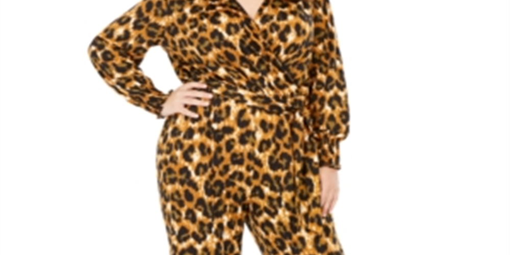NY Collection Women's Faux Wrap Jumpsuit Brown Size 2X