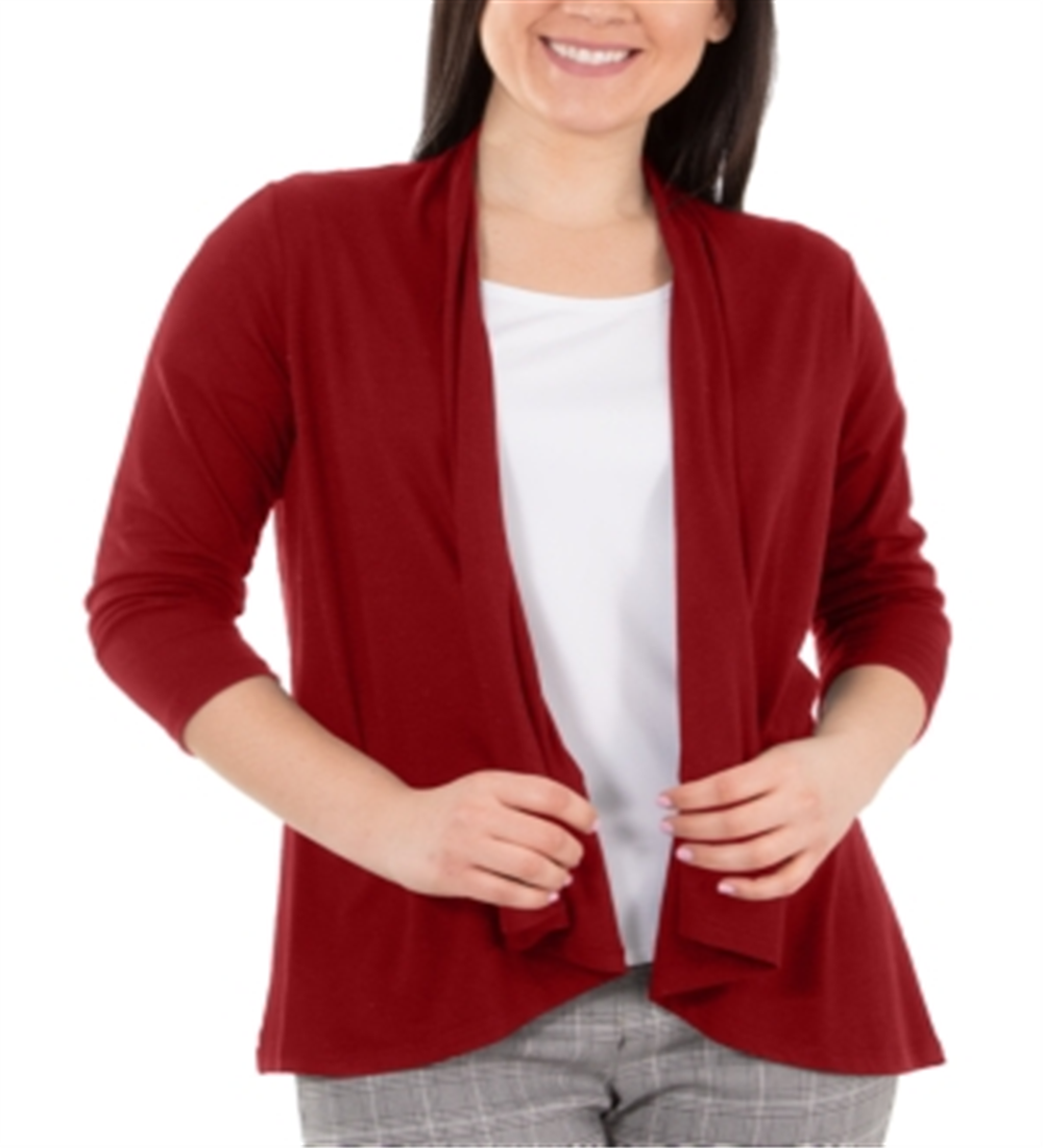 NY Collection Women's Open-Front Cardigan Red Size Petite Large