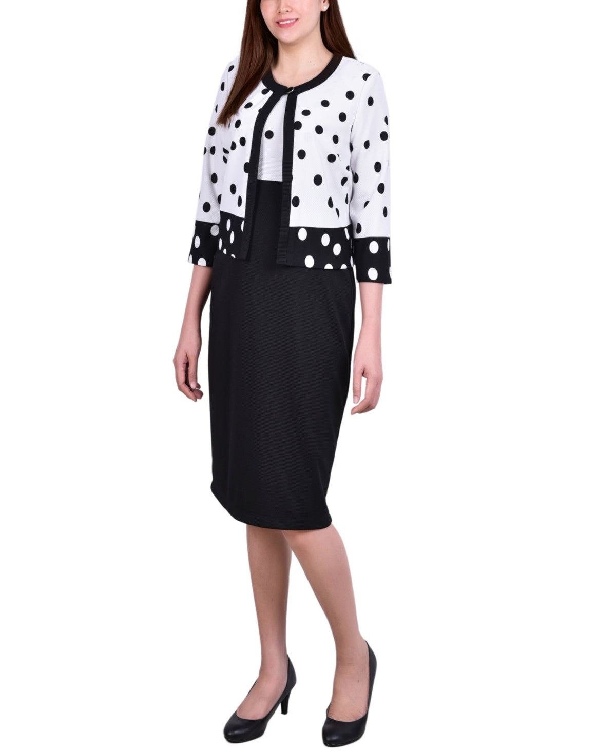 NY Collection Women's 3/4 Sleeve Two Piece Dress Set Black Size 8