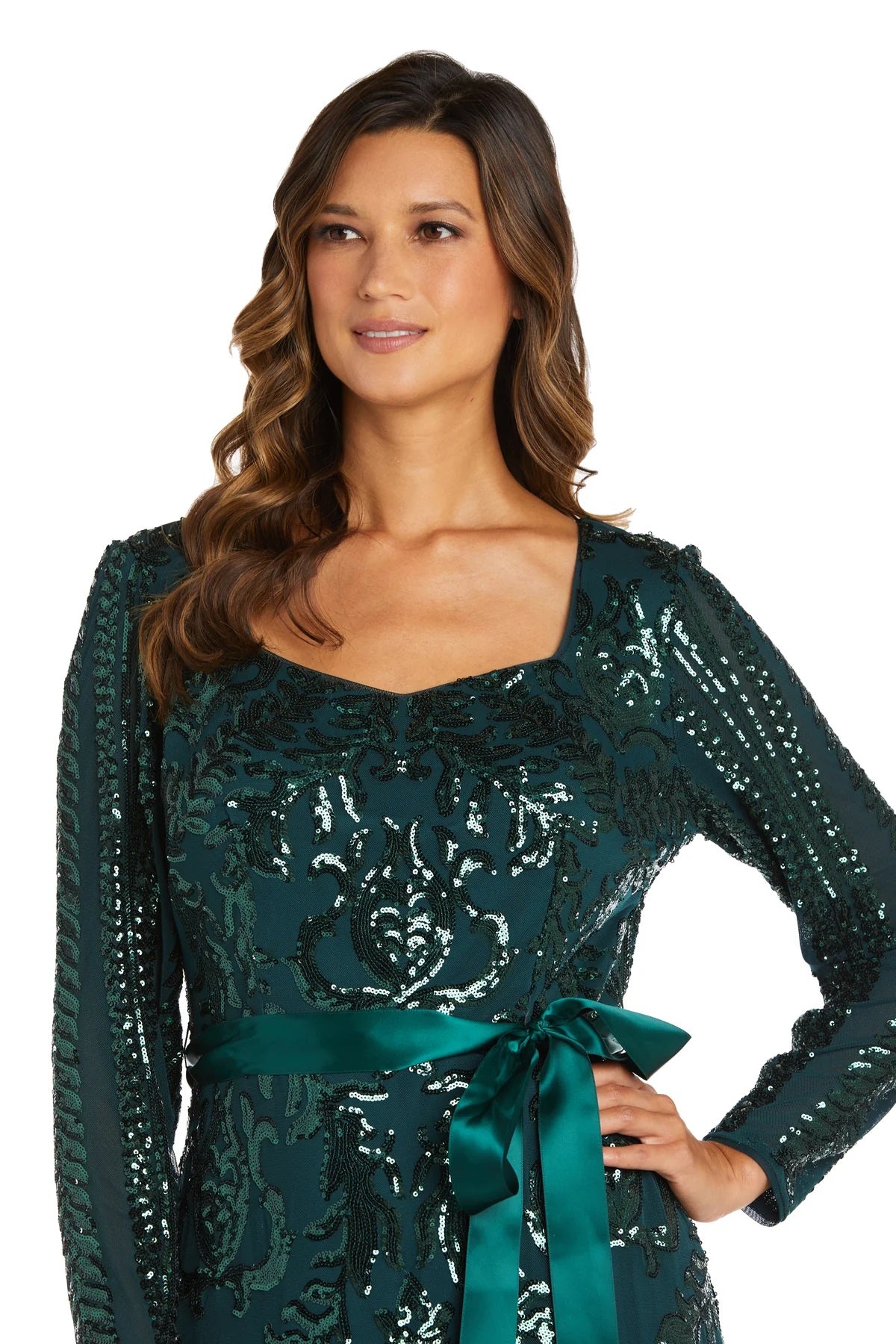 R & M Richards Women's Embellished Godet Gown Green Size 10