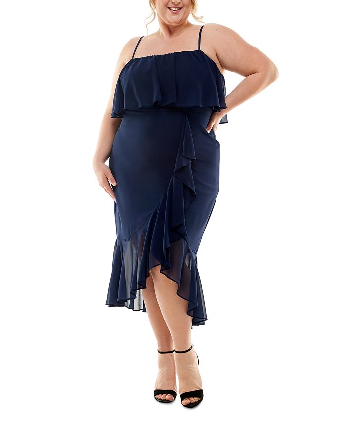 City Studios Women's Ruffled Midi Dress Blue Size 16W