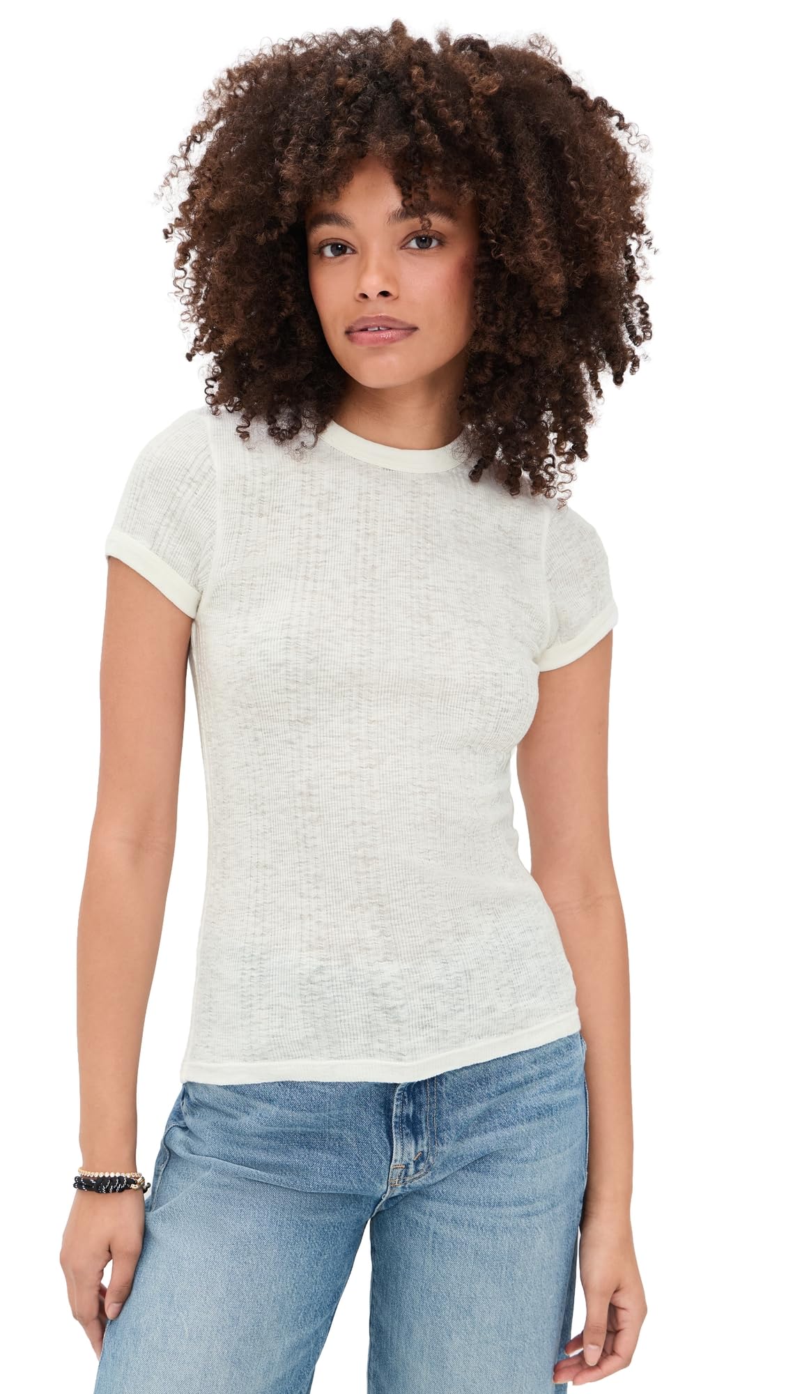 Mother Womens The Itty Bitty Ringer Tee Antique White M