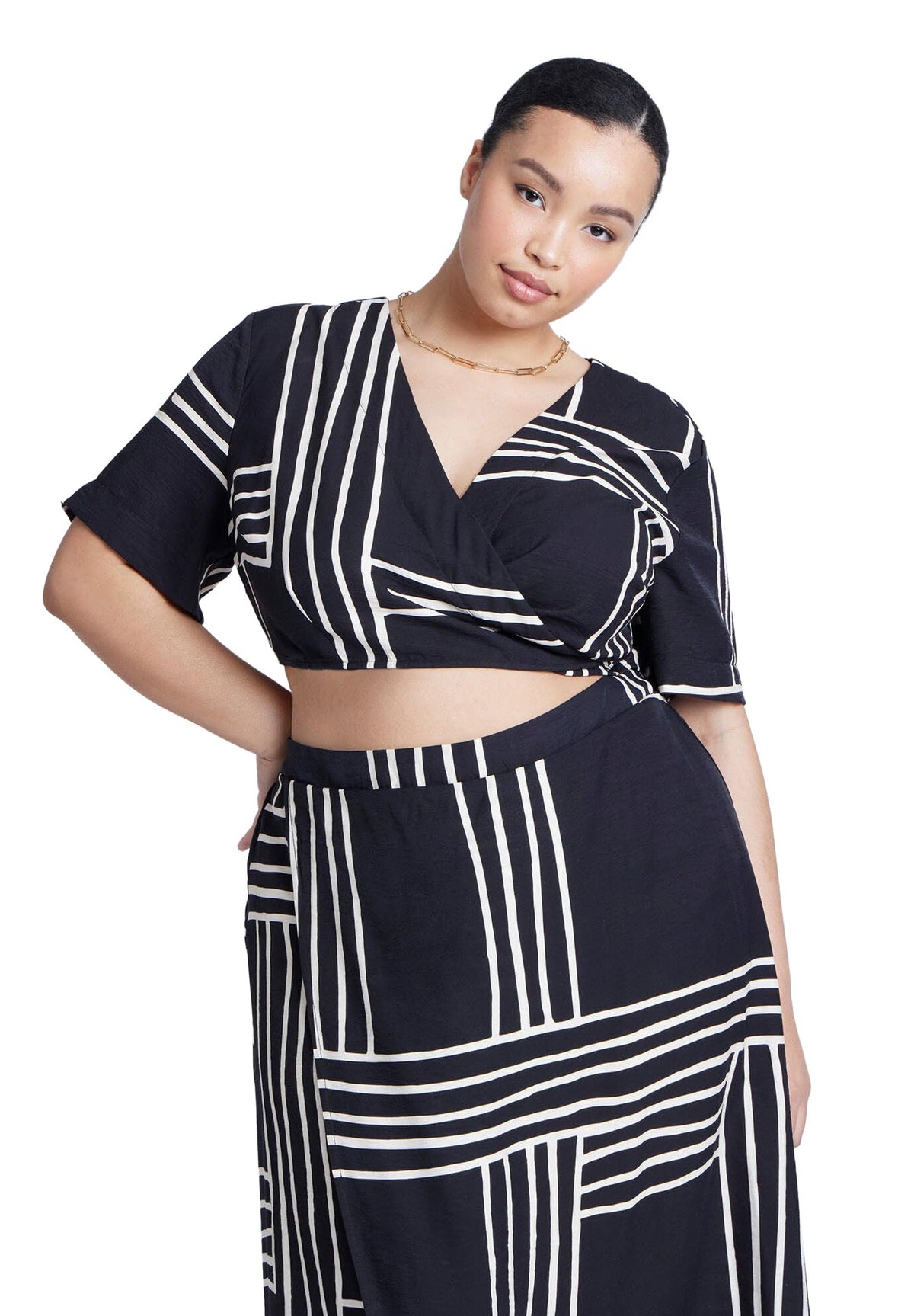 ELOQUII Women's Plus Size Printed Wrap Top - 22, Stripe Remix