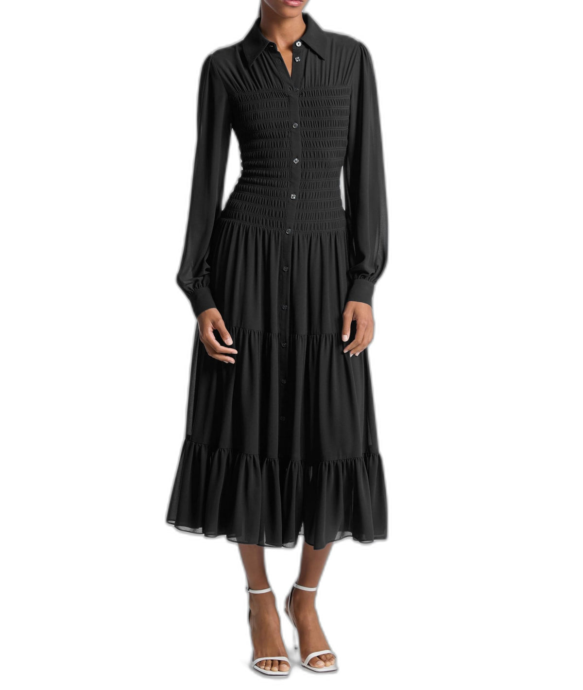 Michael Kors Womens Smocked Shirt Dress Black Large