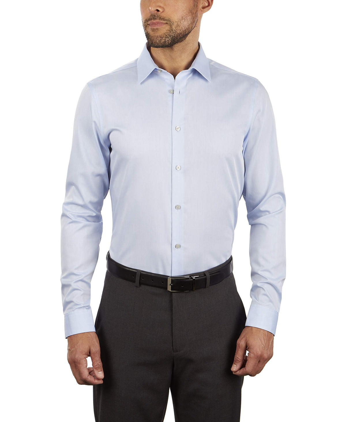 Calvin Klein Men's Dress Shirt Slim Fit Non Iron Herringbone, Blue, 17" Neck 34"-35" Sleeve (X-Large)