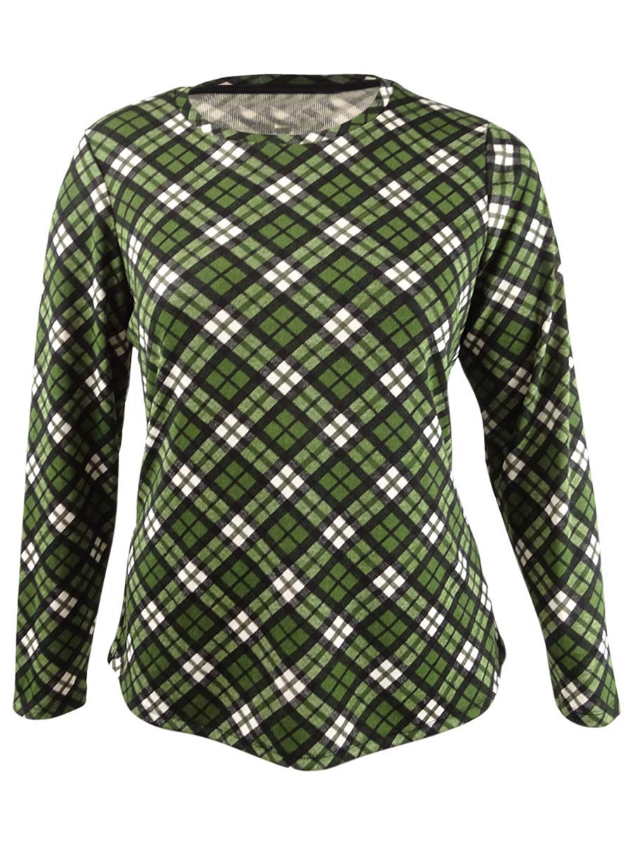 Michael Kors Womens Plaid Pullover Blouse, Green, 0X