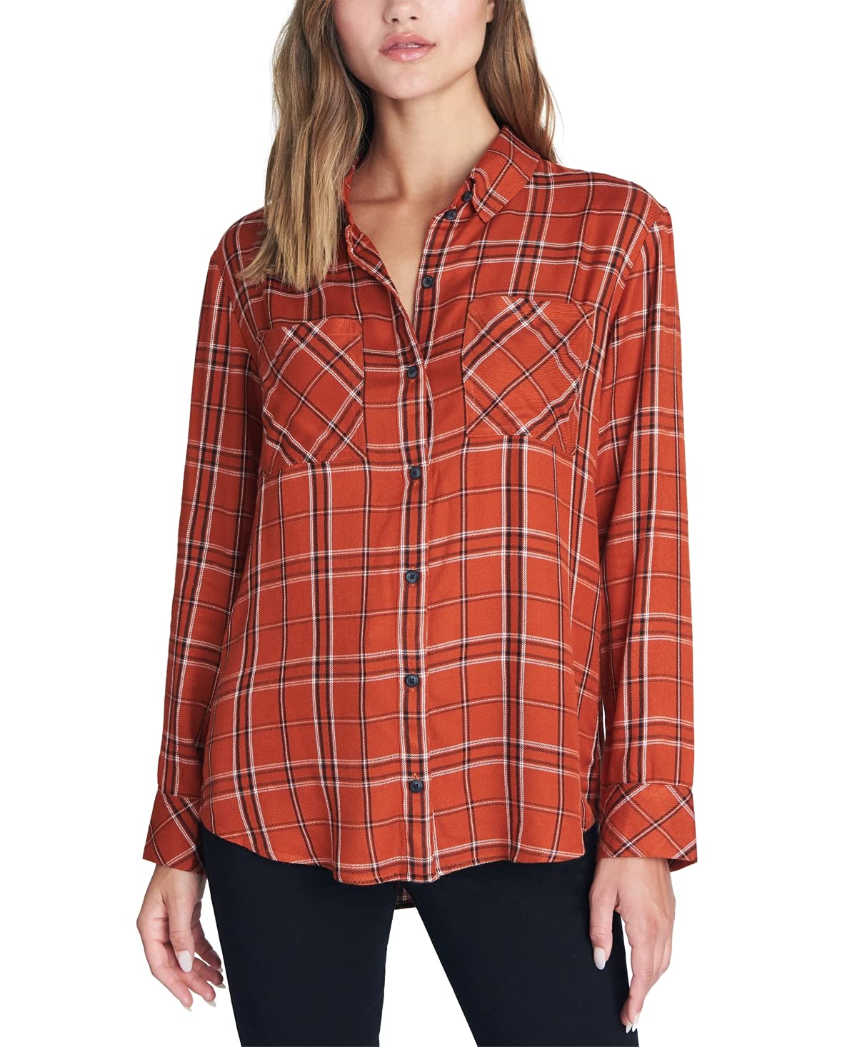 Sanctuary Clothing Womens Plaid Button Up Shirt, Brown, X-Small