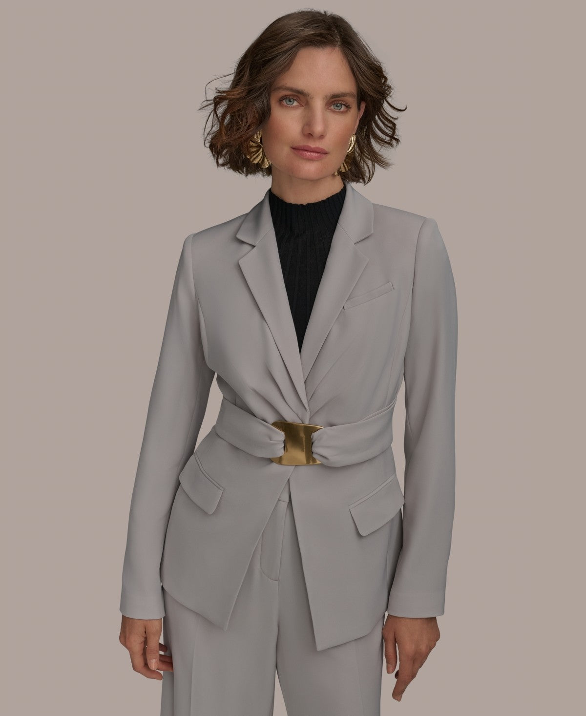 Donna Karan New York Petite Front Belted Blazer Clay