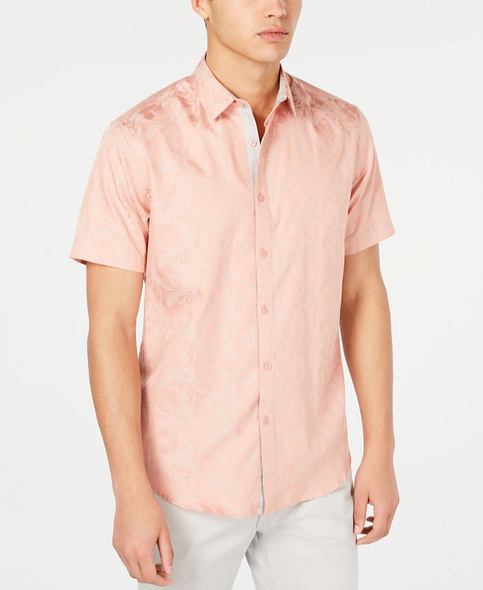 INC International Concepts Men's Printed Jacquard Button Down Shirt Pink Size X-Large