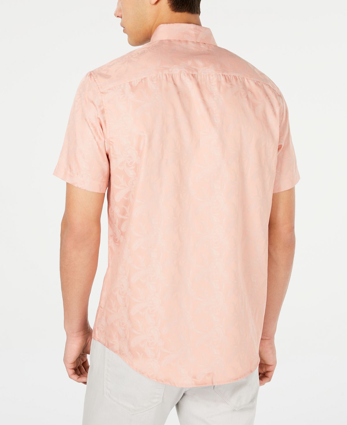 INC International Concepts Men's Printed Jacquard Button Down Shirt Pink Size X-Large