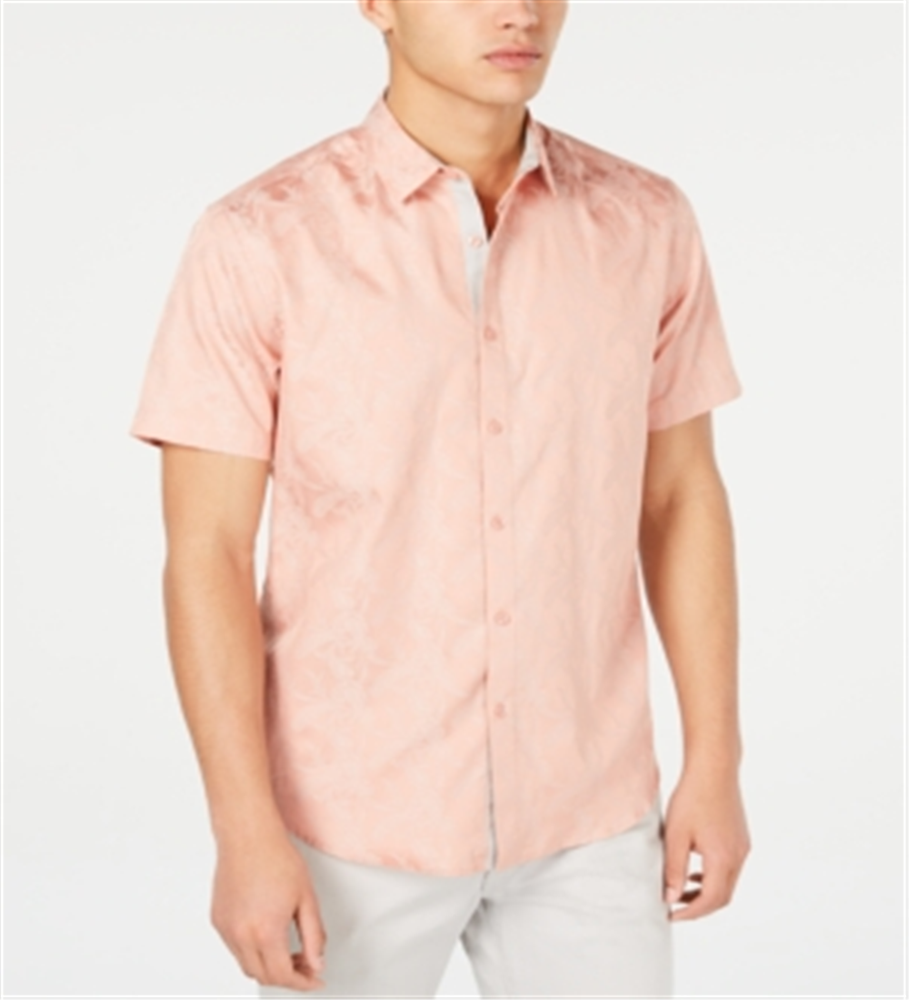 INC International Concepts Men's Printed Jacquard Button Down Shirt Pink Size X-Large
