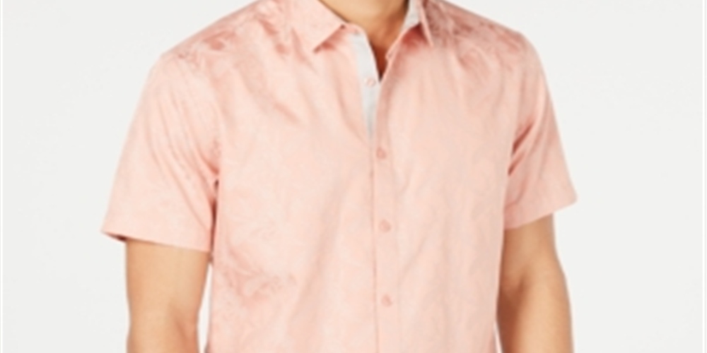 INC International Concepts Men's Printed Jacquard Button Down Shirt Pink Size X-Large