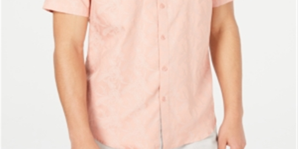 INC International Concepts Men's Printed Jacquard Button Down Shirt Pink Size X-Large