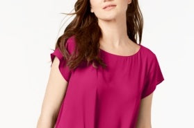 INC International Concepts Women's Ruffled Pleated Pullover Top Pink Size X-Large