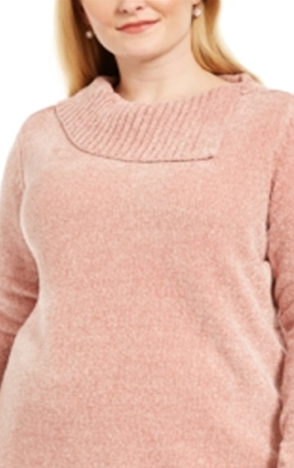 Karen Scott Women's Plus Chenille Split Neck Pullover Pink Size 0X