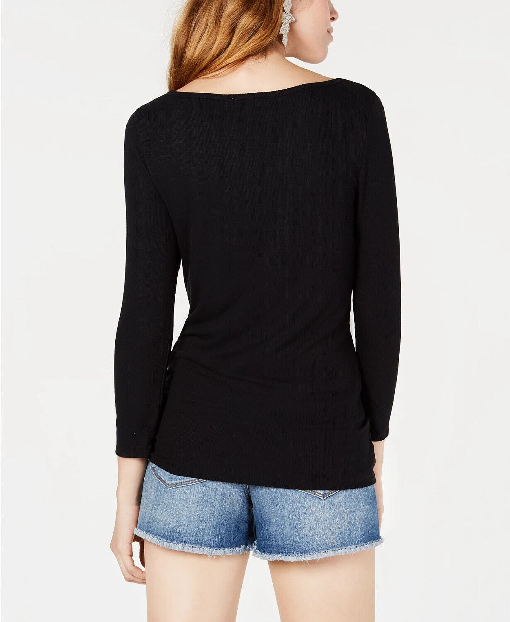 Bar III Women's Tie Hem Top Black Size X-Small