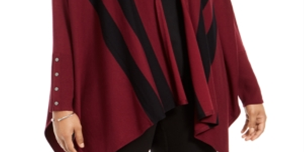 Alfani Women's Plus Striped Open Front Cardigan Red Size 1X