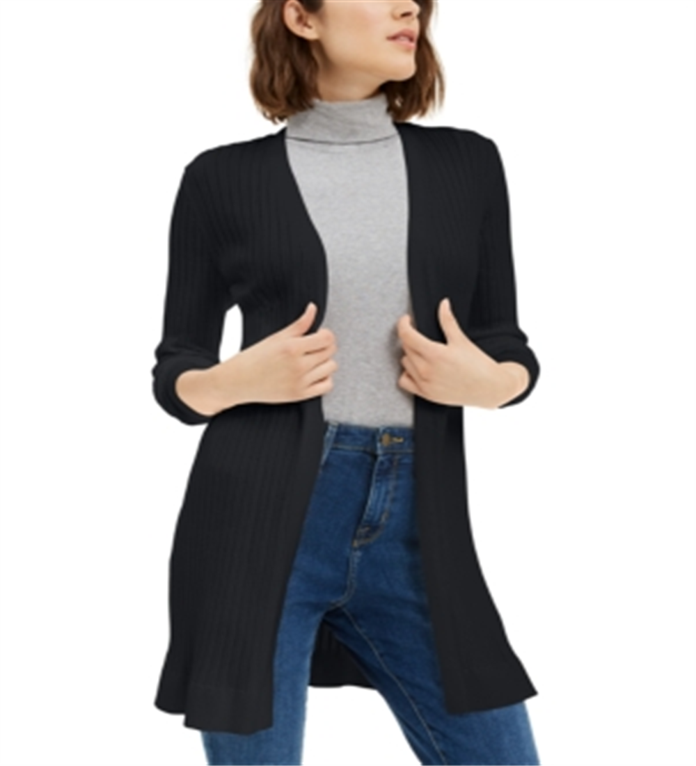 Maison Jules Women's Ribbed Open Cardigan Sweater Black Size Large
