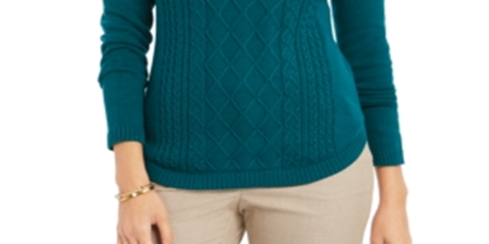 Charter Club Women's Cable Sweater Green Size Medium