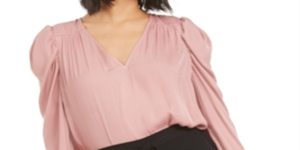 Bar III Women's Key Hole V Neck Blouse Pink Size Medium